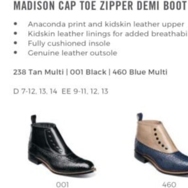 Madison Cap Toe Zipper Demi Boot
